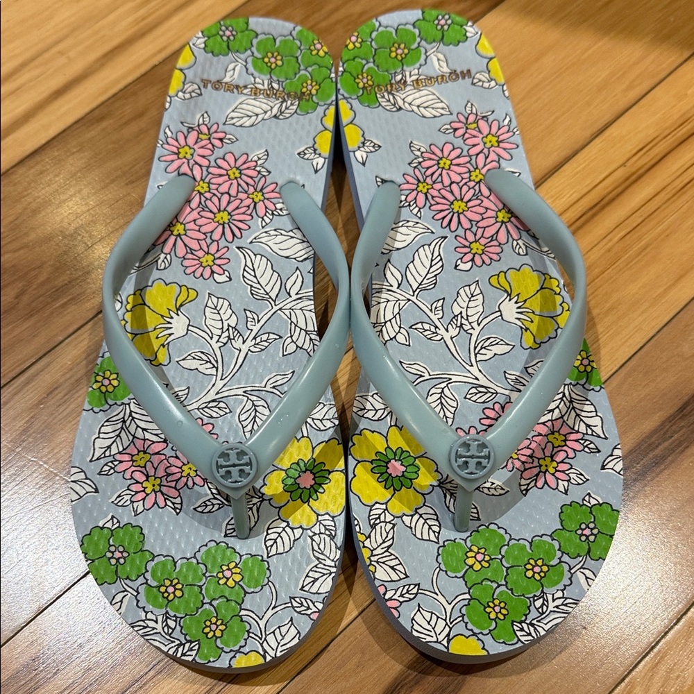 Tory Burch Floral Sandals - Blue and Green